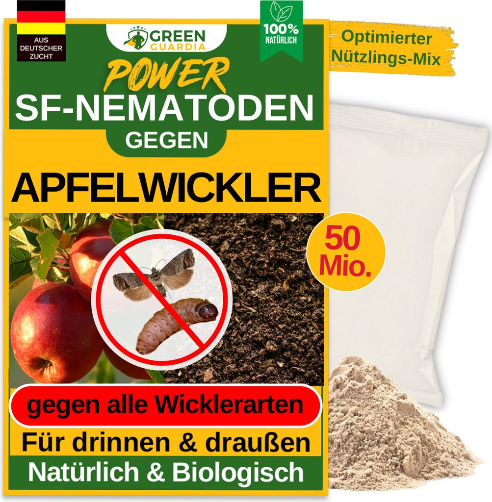 SF Nematoden gegen Apfelwickler -50 Mio.: Für 100 m² Chemiefrei & Effektiv Apfelwickler bekämpfen für Garten&Baumstamm Spritzmittel gegen Apfel...
