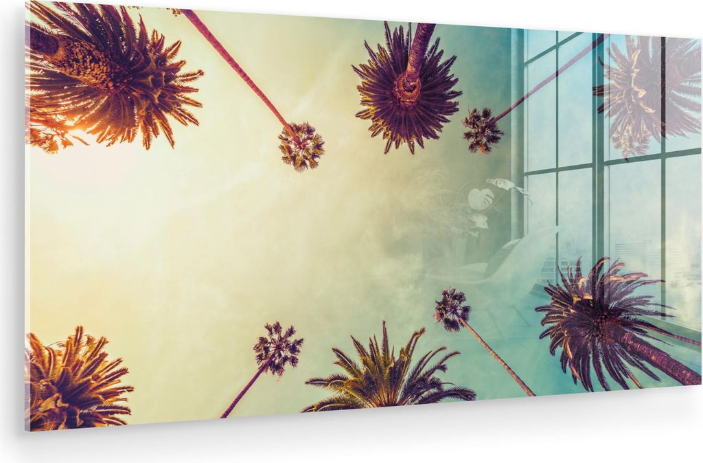 MuchoWow Glasbilder - Bilder auf Wandbild - Foto auf Glas Palme - Himmel - Bäume - Sommer - Tropisch 120x60 cm Wanddekoration aus Glas - Acrylglas...
