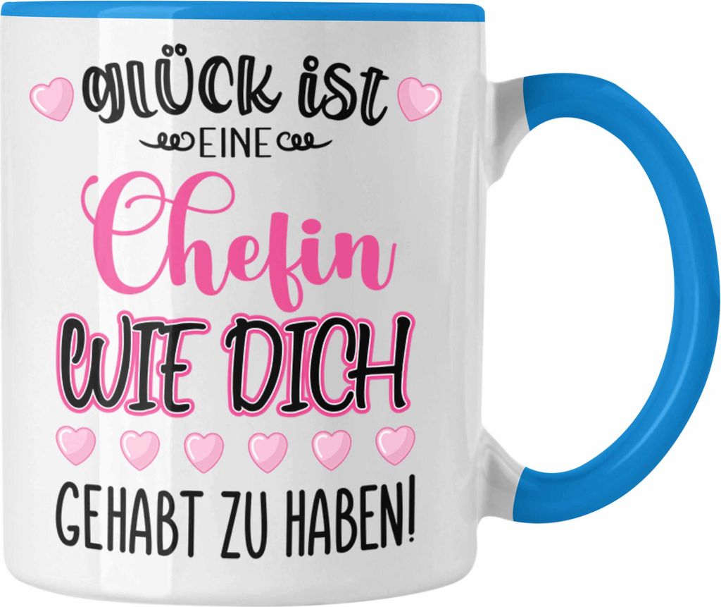 Trendation - Chefin Abschiedsgeschenk Abschied Chefinnen Tasse mit Spruch Grossartige Chefin Geschenkidee (Blau)