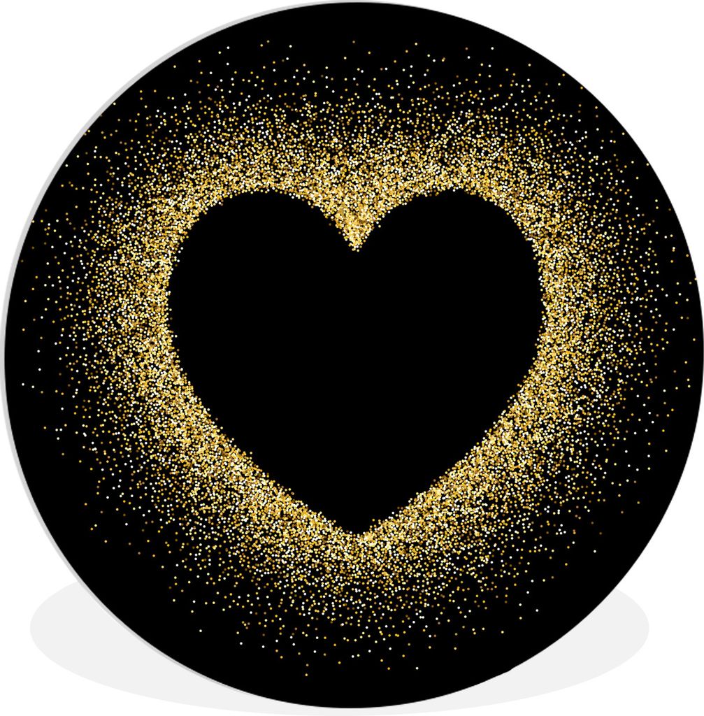 MuchoWow Rundes Wandbild - Runde Bilder Goldenes Herz auf schwarzem Hintergrund Ø 30 cm Kreis Wanddekoration Kunststoff - Wandkreis - Wandschmuc...