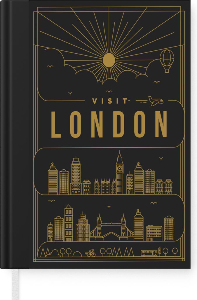 MuchoWow Notizbuch Tagebuch Haushaltsbuch Notebook A5 Stadtbild London - schwarz - Notizblock - Notizheft - Notebook - Schreibblock - Papier