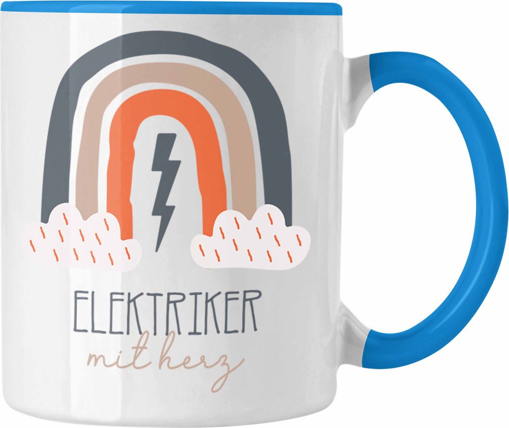 Trendation - Elektriker Tasse Geschenk Danke Kaffeetassse Geschenkidee für Elektriker mit Herz Spruch (Blau)