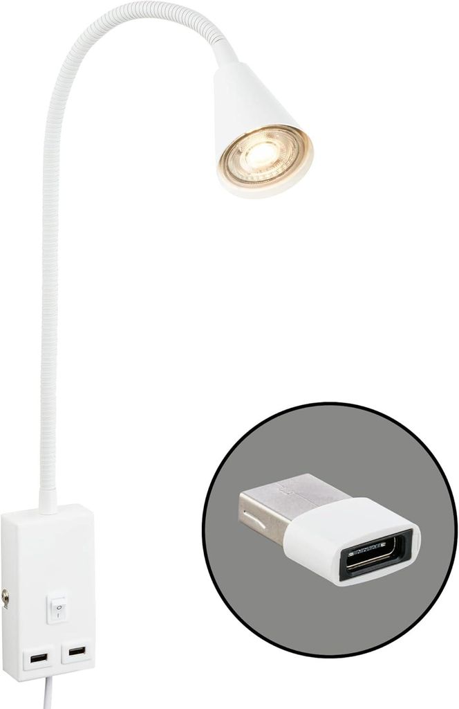 Lampa na čítanie Briloner Justra, otočná, 2 porty USB, Obrázok produktu 