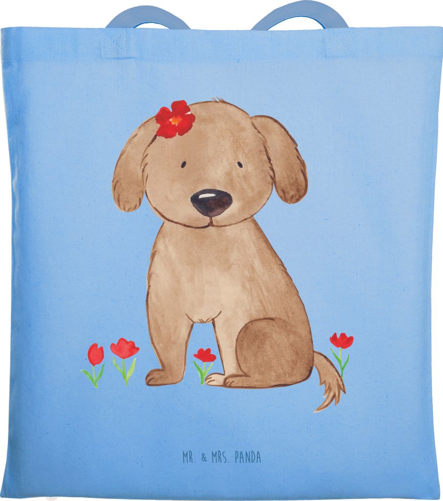 Mr. & Mrs. Panda Tote Bag Hund Dame - Sky Blue - Geschenk, Shopping Tasche, Liebe, Stoffbeutel, Hundebesitzer, Hunde, Schultasche, Sprüche, Laptop...