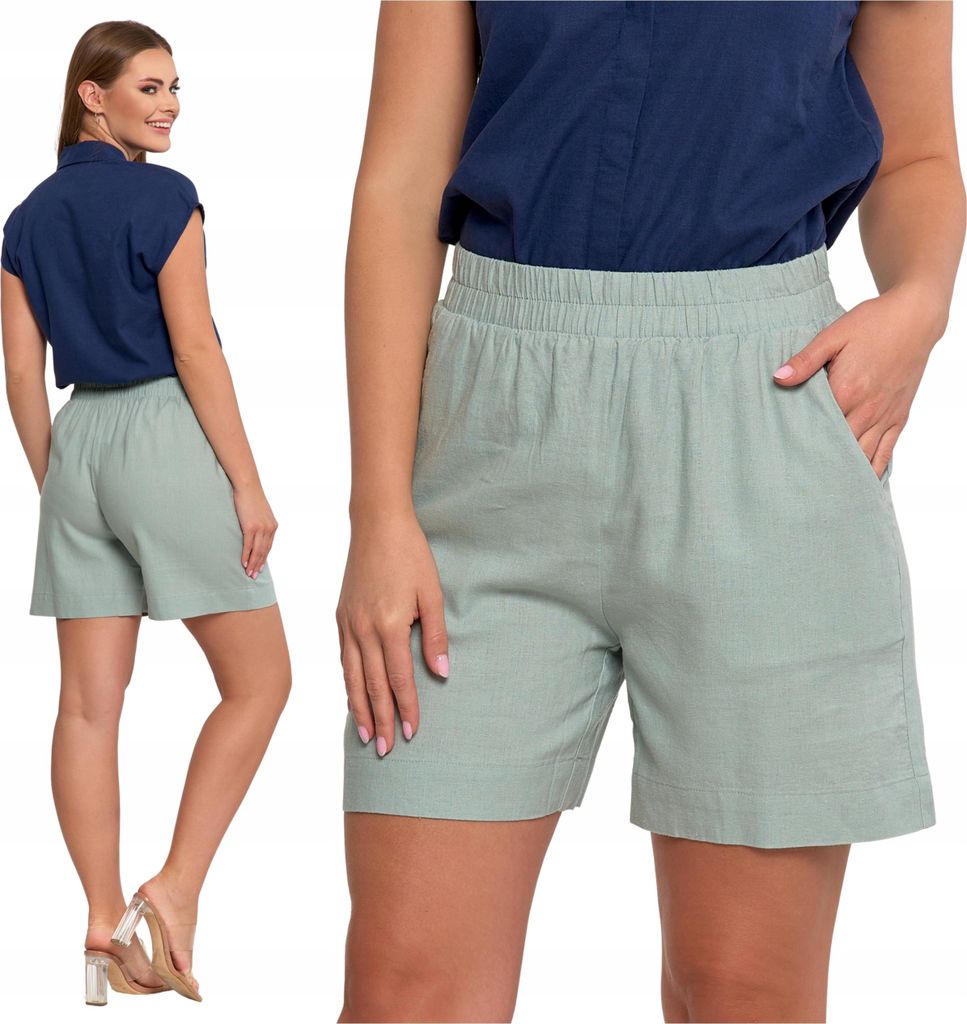 WOMEN'S SHORT SHORTS Flachsfarbene luftige Shorts mit hoher Taille MORAJ - XXL