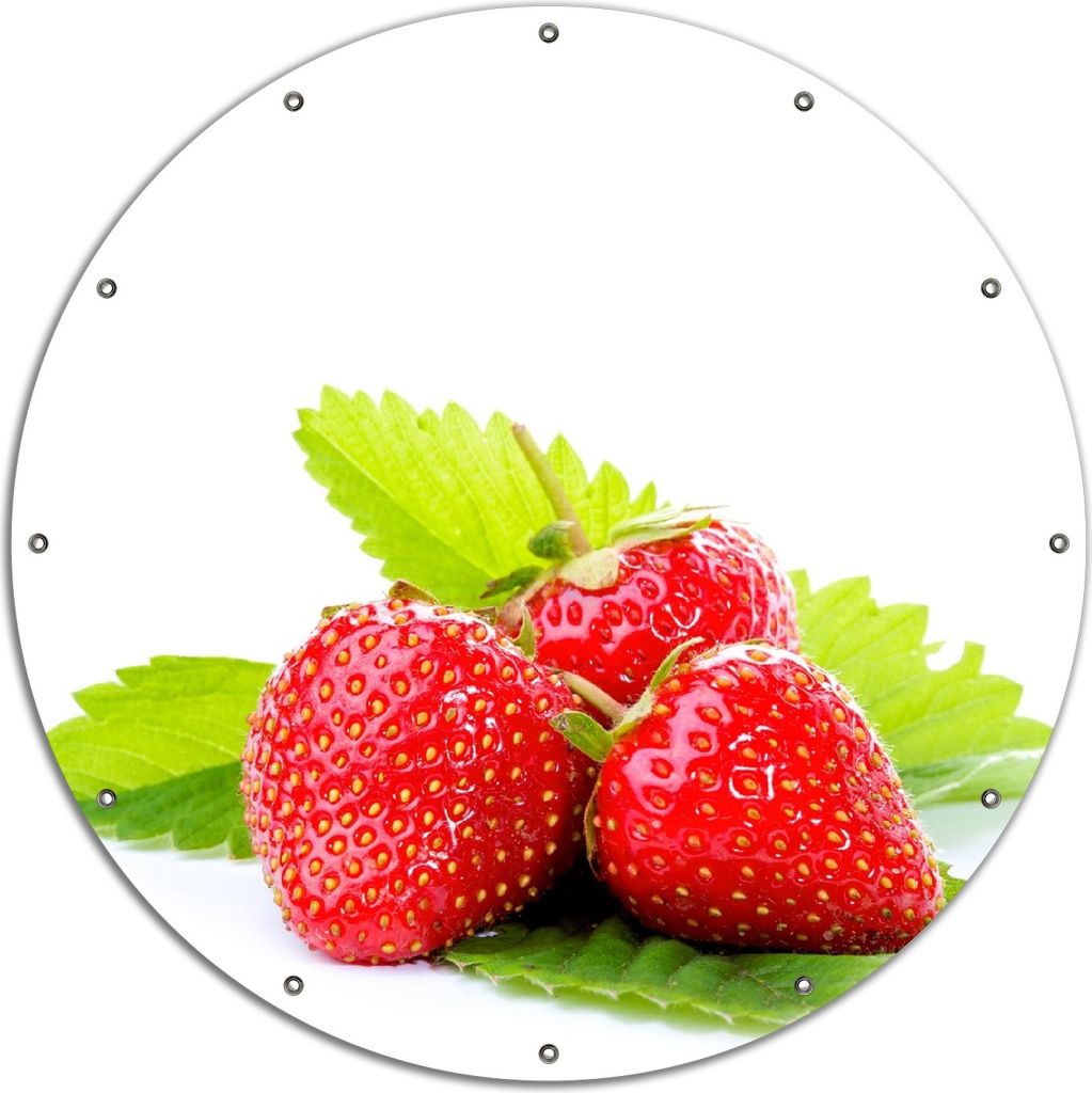 Wallario rundes Outdoor-Poster für Garten oder Balkon, Motiv Frische rote Erdbeeren für die Küche, 120 cm Durchmesser