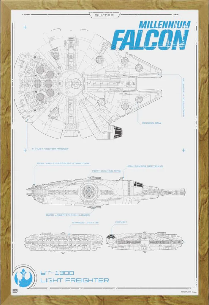 Cornice Shinsuke Rovere con Poster Millennium Falcon Star Wars EP7
