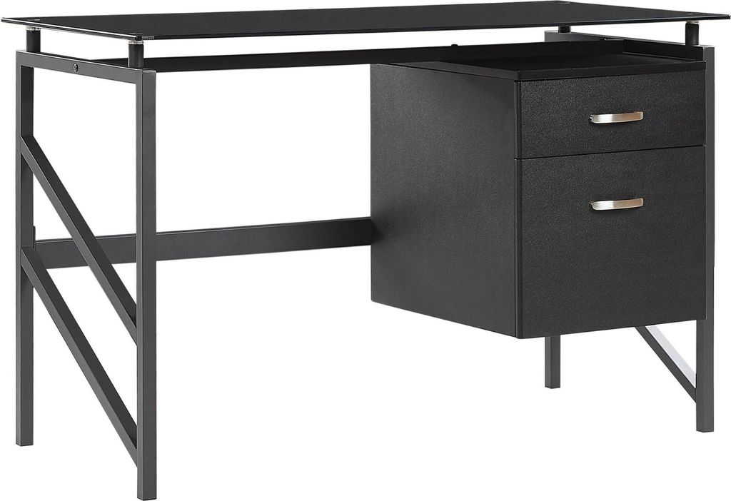BELIANI Schreibtisch Schwarz Glas 117 x 57 cm Zwei praktische Schubladen Kinderzimmer Büroraum