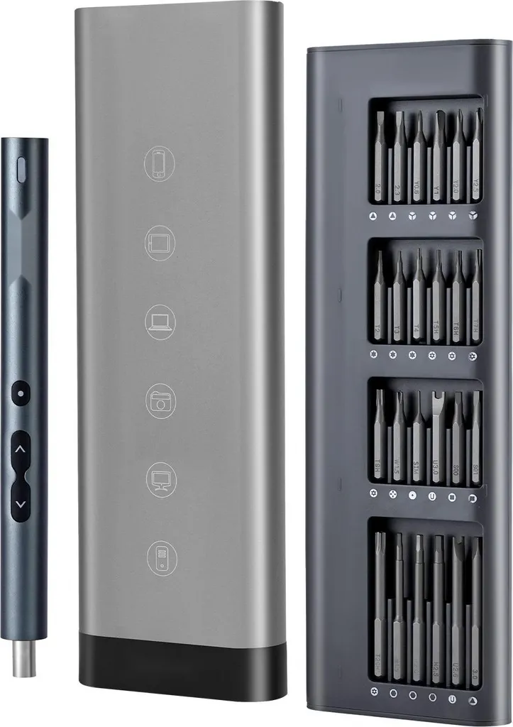 Tournevis de précision LED avec 48 embouts et boîte magnétique USB-C