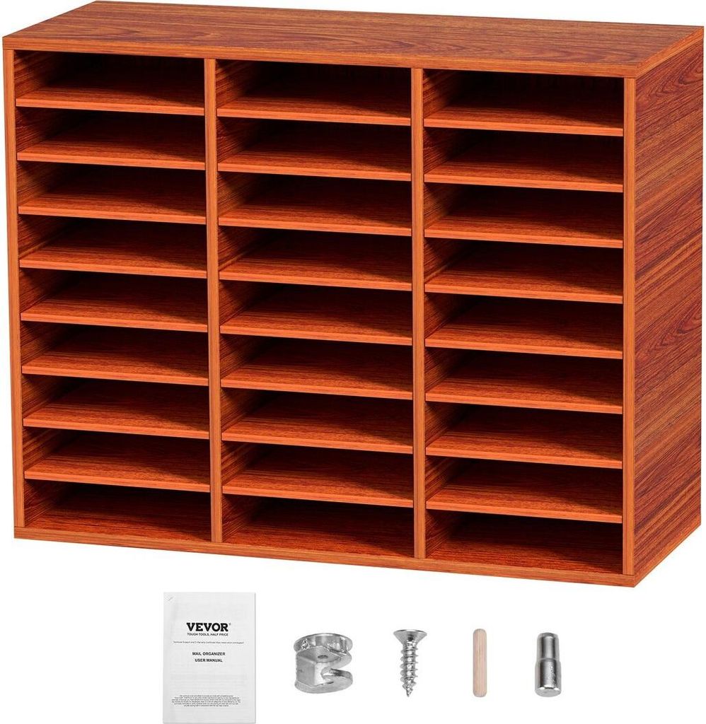 Wood Literature Organizer File Sorter Paper Storage Holder 27 Slots Brown