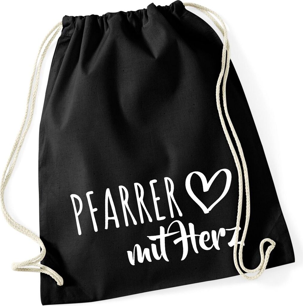 Huuraa Turnbeutel Pfarrer mit Herz 12 Liter Black Baumwolle Rucksack Geschenkidee