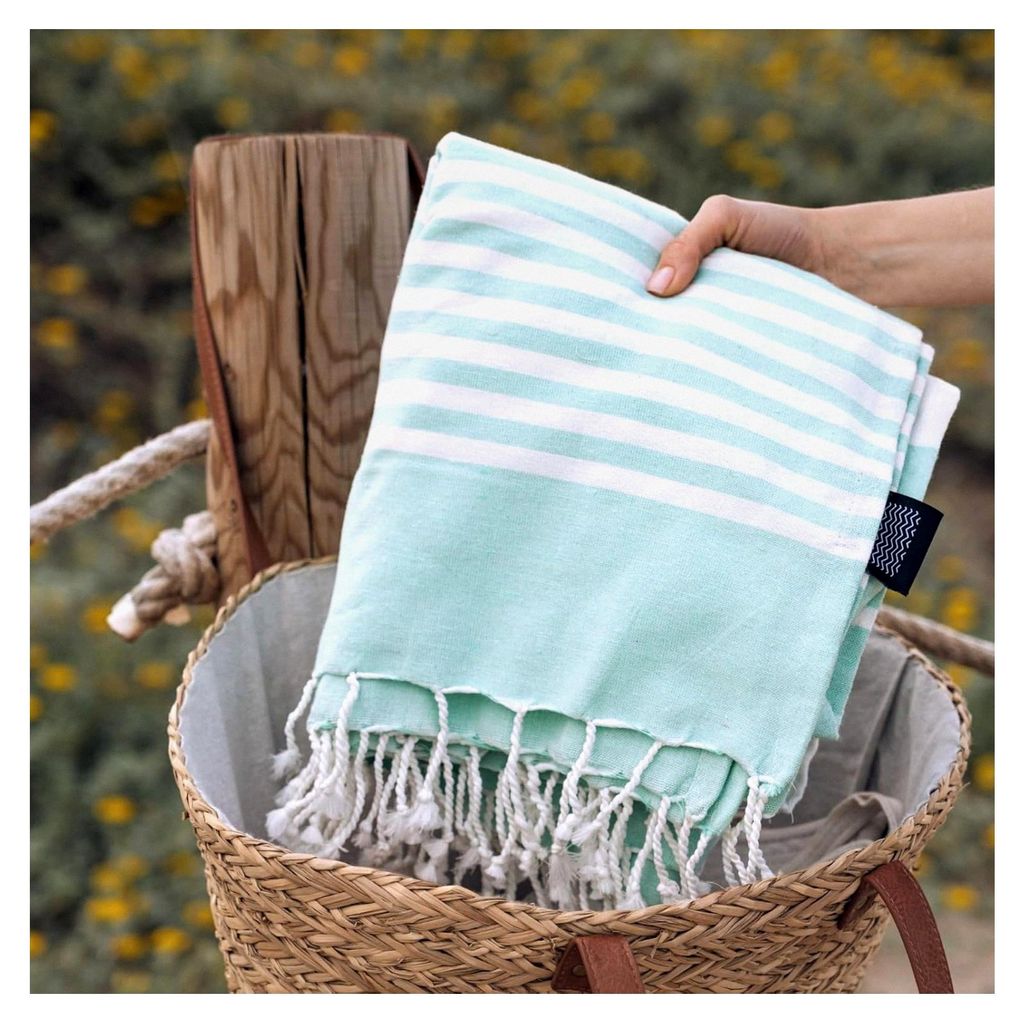 Fouta XXL oder Picknickdecke XXL für den Strand - Leicht, Kompakt und im Boho-Stil - Große sandfreie Stranddecke, faltbare Campingdecke - Türkis...