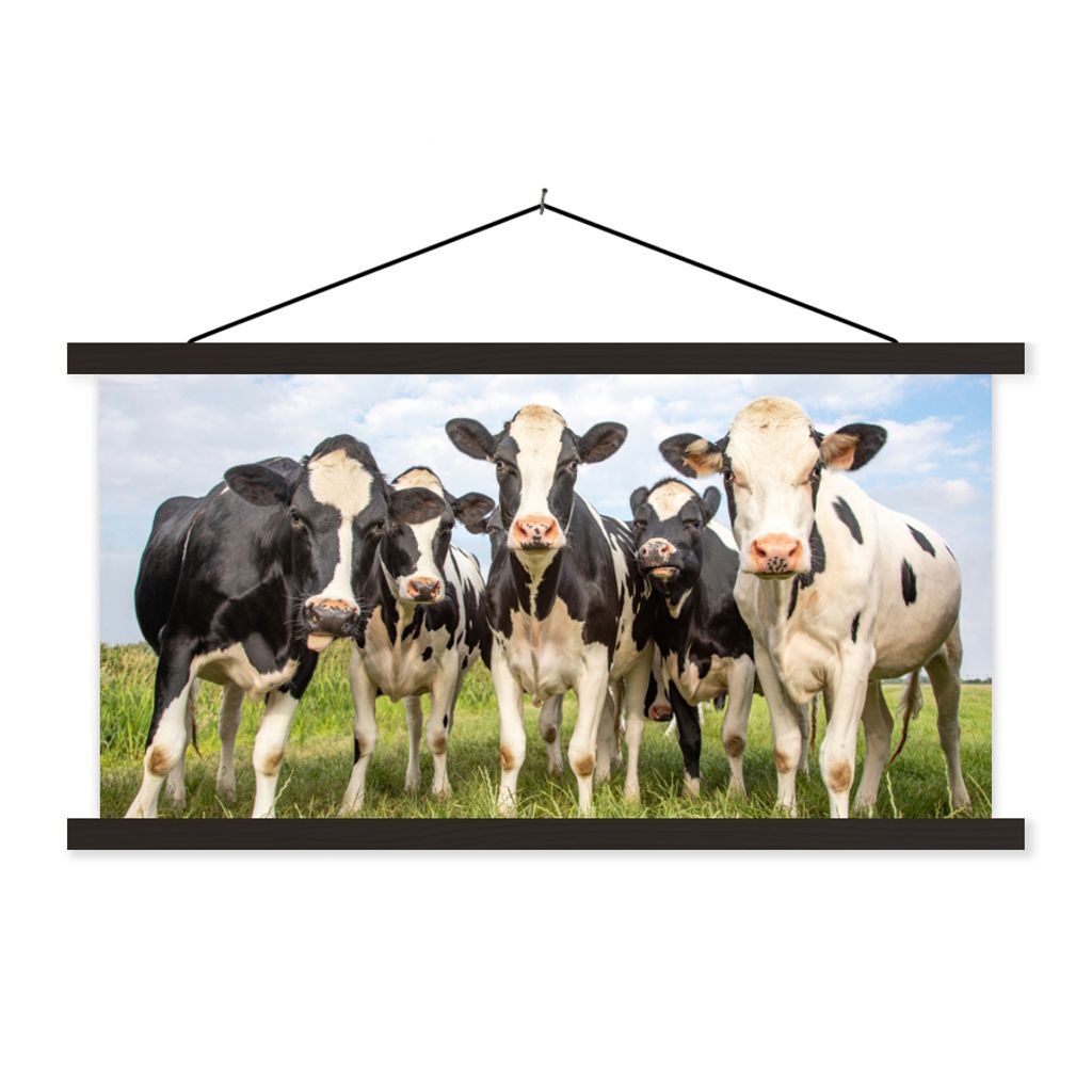 MuchoWow Textilposter Kühe - Weide - Tiere - Natur - Gras 150x75 cm mit schwarzem Rahmen - Posterleiste