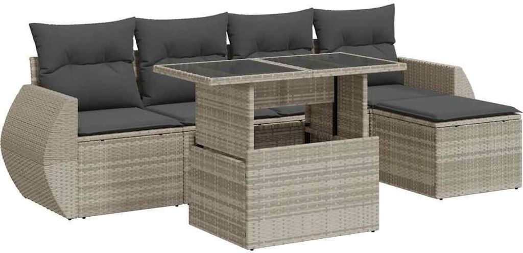 vidaXL 6-tlg. Garten-Sofagarnitur mit Kissen Hellgrau Poly Rattan