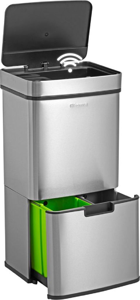 NEXO Sensor Mülleimer 72L - 2 x 12L + 48L - 3 Fächer - Edelstahl - Abfallbehälter - Abfalleimer - Abfalltrennung Mülleimer