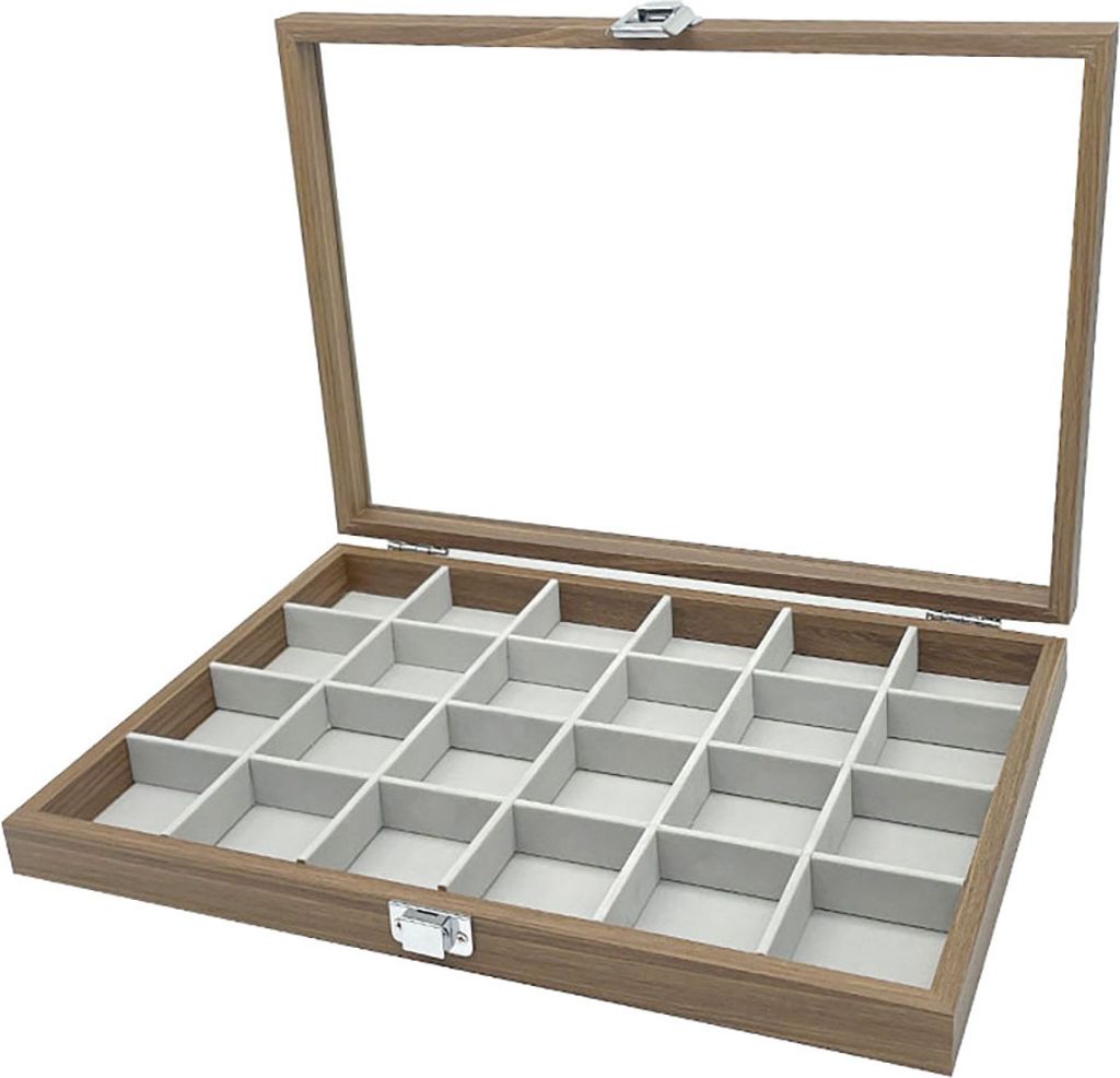 Holz Schmucklade 24 Fächer für Schmuck Ringe Ohrringe Produktbild 