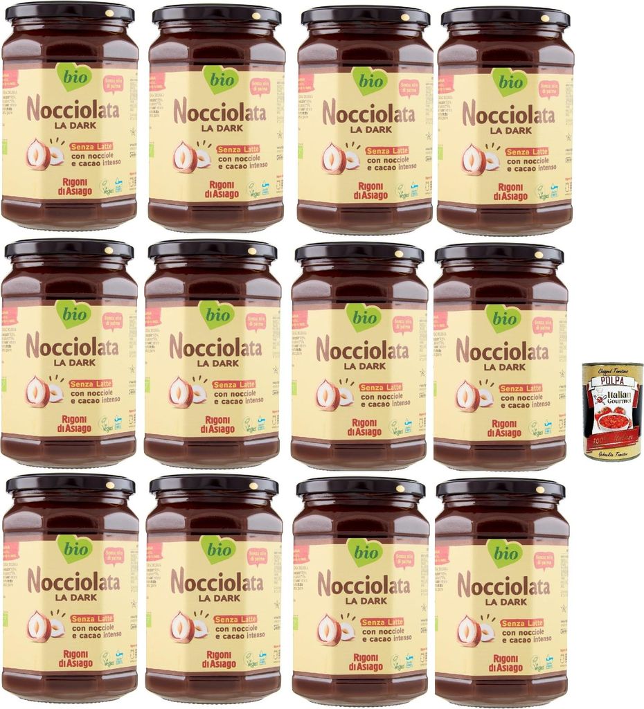 Rigoni di Asiago Nocciolata, La Dark, Milchfrei, 12x 650g, Haselnusscreme ohne Palmöl, Nuss Nougat Creme ohne Palmöl, Leckerer Brotaufstrich, Veg...