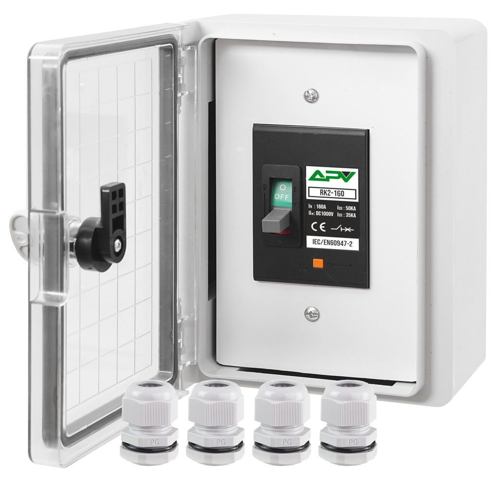 MCCB DC Leitungsschutzschalter 160A / 1000V DC 2Polig mit Gehäuse ABS