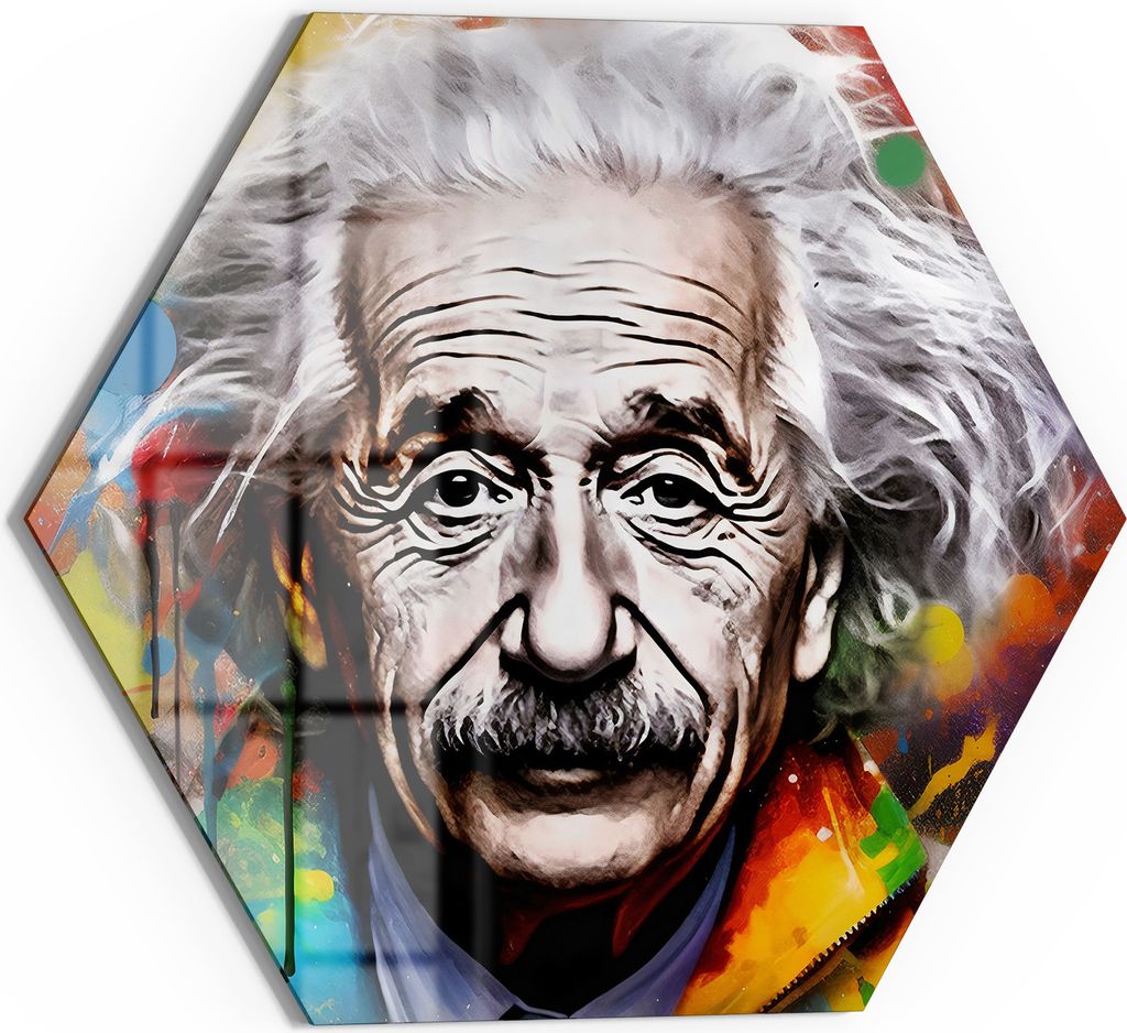 DEQOART Magnettafel Glas 40x35 cm 6-eckig 'Wissenschaft trifft Kunst' beschreibbar Whiteboard Küche