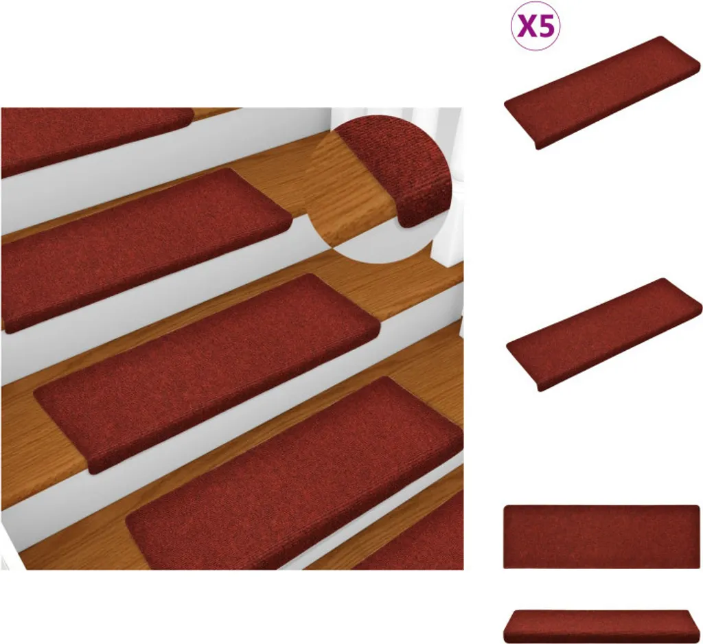 Marchettes d'escalier rectangulaires bordeaux 65x21 cm lot de 5 pièces