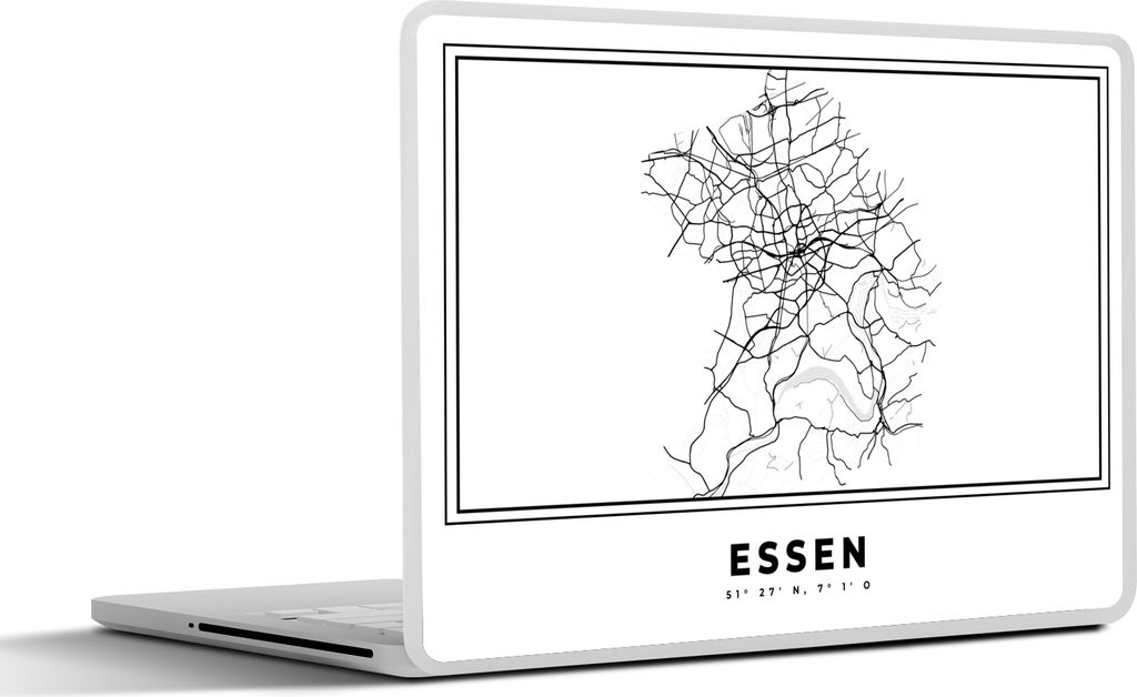 MuchoWow Laptop Aufkleber Sticker Cover Schwarz und weiß - Deutschland - Karte - Stadtplan - Essen 36.5x27.5 cm - Laptop-Sticker
