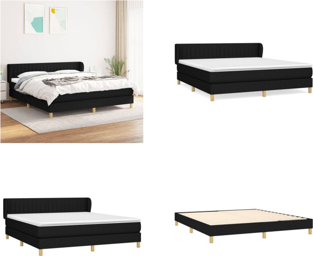 vidaXL Boxspringbett mit Matratze Schwarz 180x200 cm Stoff - Boxspringbett - Boxspringbetten - Bett - Schlafzimmermöbel