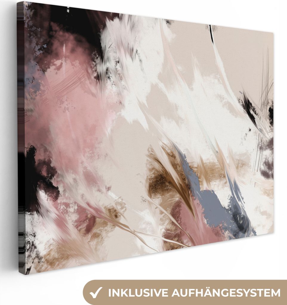 MuchoWow - Leinwandbilder - Farbe - Abstrakt - Rosa - Weiß, Wandbild, Wanddeko Bilder Wohnzimmer, 40x30 cm