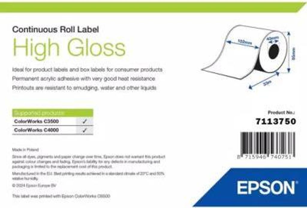 Epson High Gloss Label, Selbstklebendes Druckeretikett, Gestanztes Etikett, Rolle, Tintenstrahl, Acryl, Permanent