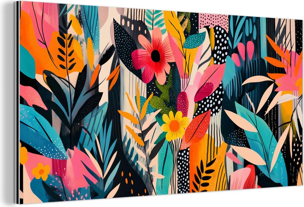 MuchoWow Wanddekoration Metall Metallbild Wandkunst 80x40 cm Malerei - Abstrakt - Blumen - Rosa MuchoWow Aluminium Gemälde - Wanddekoration - Alubild