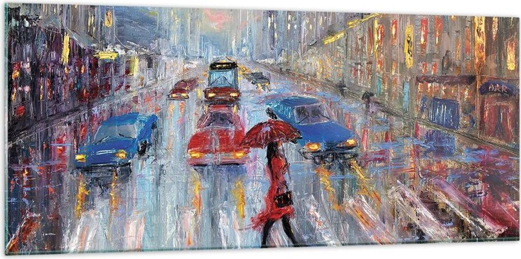 Bilder auf glas - Einteilig - Acryl Stadt Regen - 120x50cm - Glasbilder - Wandbilder - Bilder - zum Aufhängen bereit - Wanddekoration aus Glas - G...