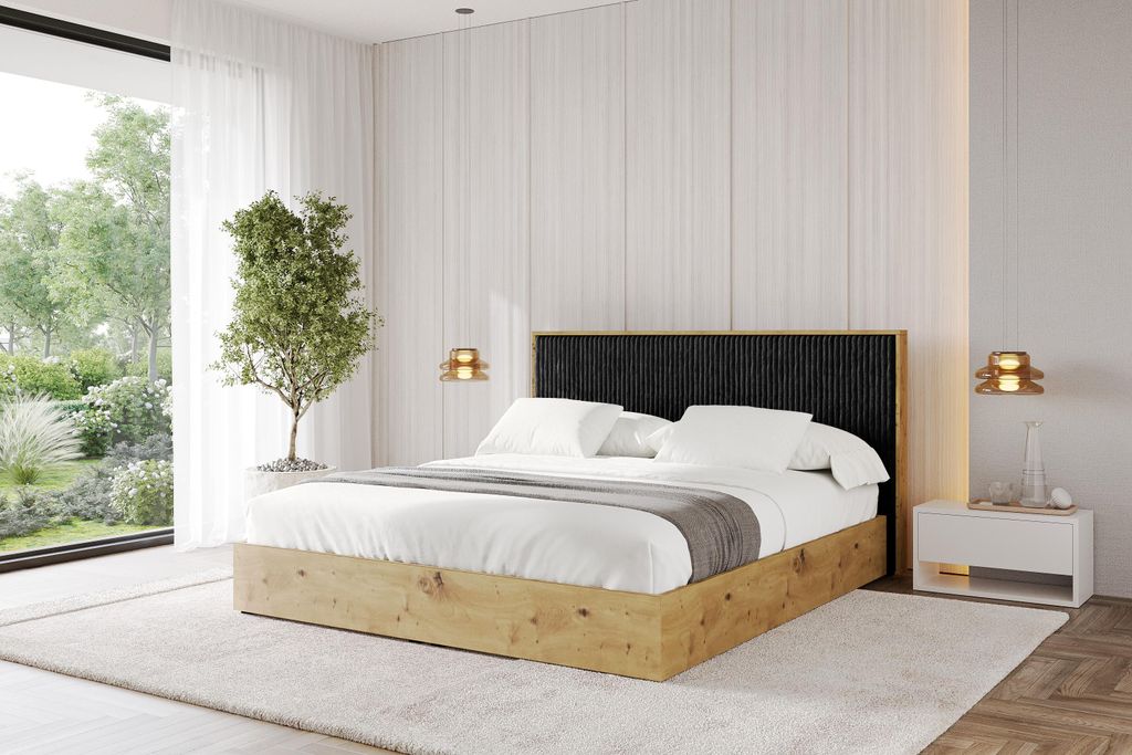 ALTDECOR Polsterbett mit Bettkasten -ENZO10 160x200 Schwarz, Lattenrost Boxbett mit Kopfteil und Stauraum Doppelbett ohne Matratze