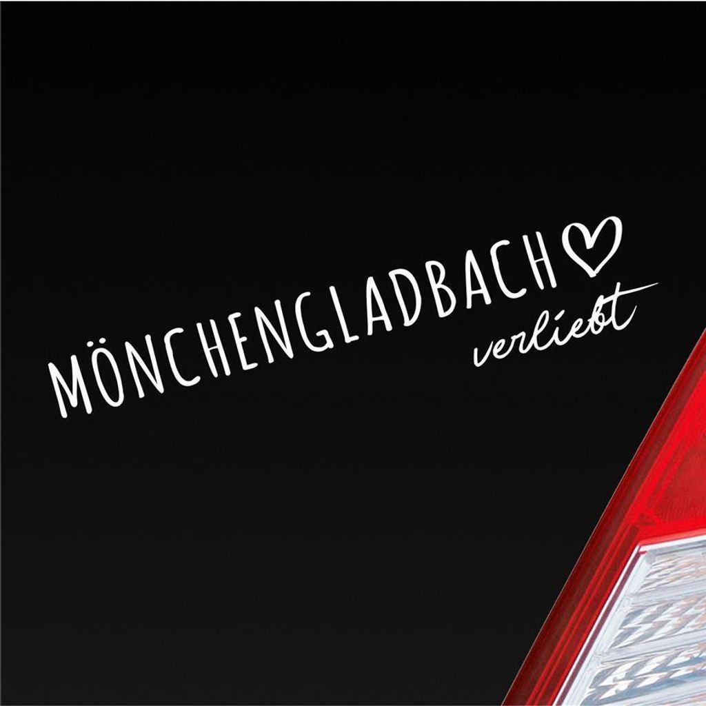 Auto Aufkleber Mönchengladbach verliebt Herz Stadt Heimat Liebe Car 19x4 cm Weiss Matt Sticker Heckscheibenaufkleber