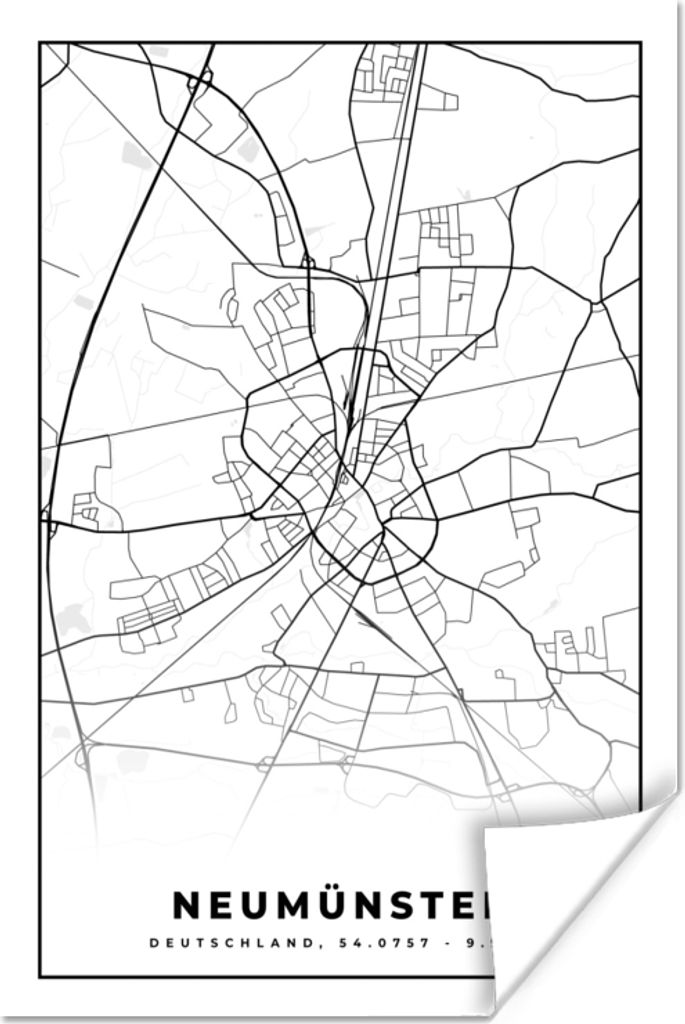 MuchoWow Poster Karte - Neumünster - Karte - Stadtplan 80x120 cm - Papierdruck