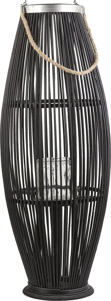 Lanterne d'ambiance 84 cm bambou noir pour salon et terrasse couverte