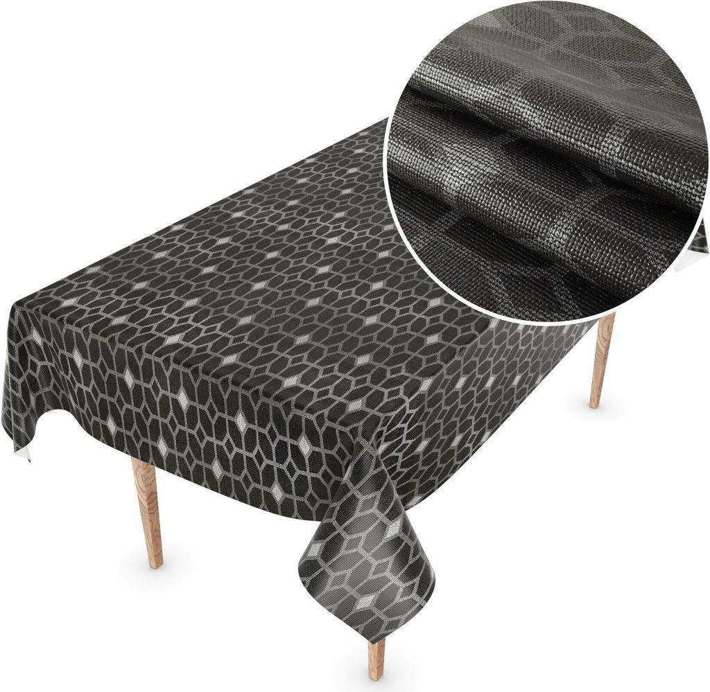 Tischdecke Wachstuch Premium Ornamente Grau Robust Wasserabweisend Breite 140 cm Länge 220 cm