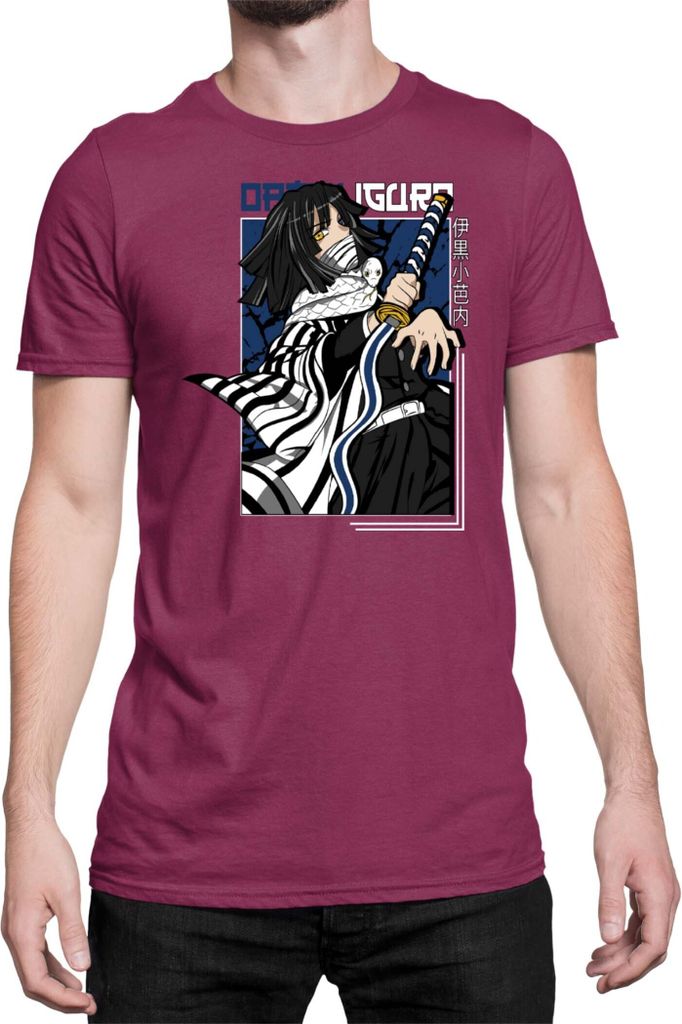 Herren T-Shirt Demon Anime Slayer Kimetsu No Yaiba Tomioka Giyuu 001, Man 3XL / Burgundy
