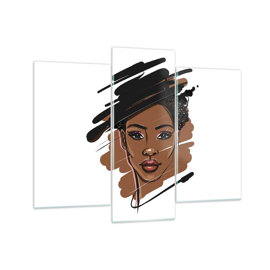Bilder auf glas - 3 Teile - Afrikanisch Modern Porträt - 130x100cm - Glasbilder - Wandbilder - Bilder - Wanddekoration aus Glas - Glas Bilder - Wa...