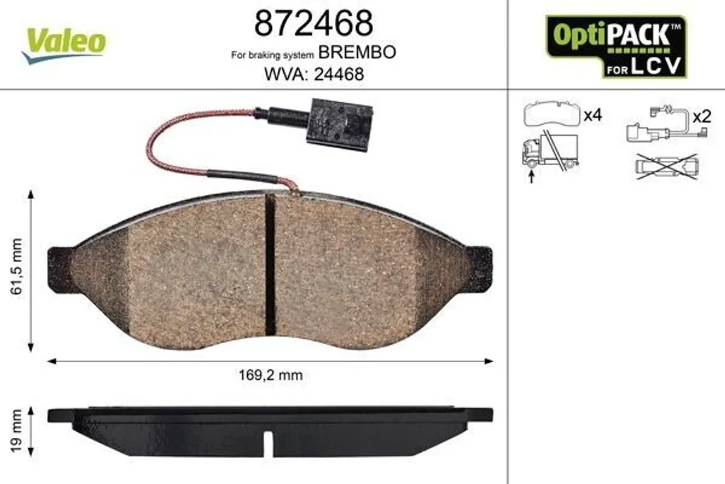 Plaquettes de frein avant Valeo 872468 pour Jumper et Boxer OE 425354
