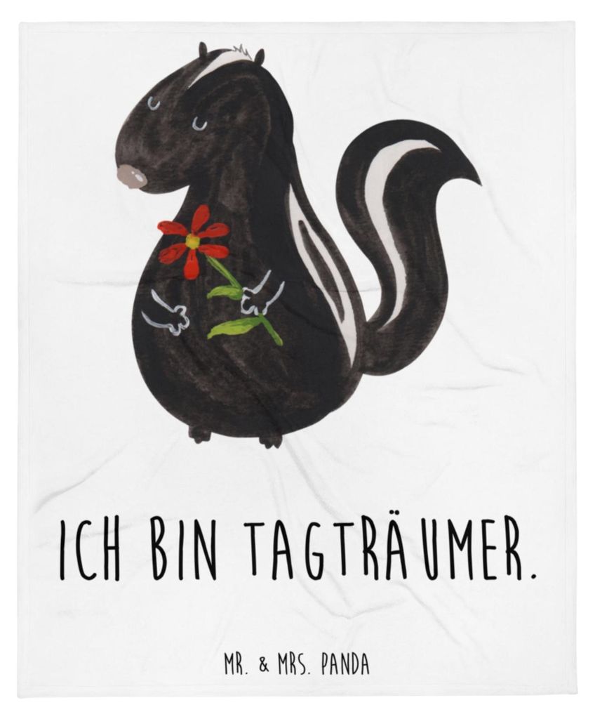 Mr. & Mrs. Panda Bettdecke Stinktier Blume - Weiß - Geschenk, Decke, Sofadecke, Raubtier, Skunk, Dreams, Wildtier, Flauschige, Tagesdecke, Plaid, ...