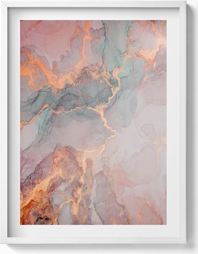 Marmor-Textur– Wandbild mit Rahmen – Gerahmtes Bild – Wanddekoration – 60x80 cm – Weiß Rahmen