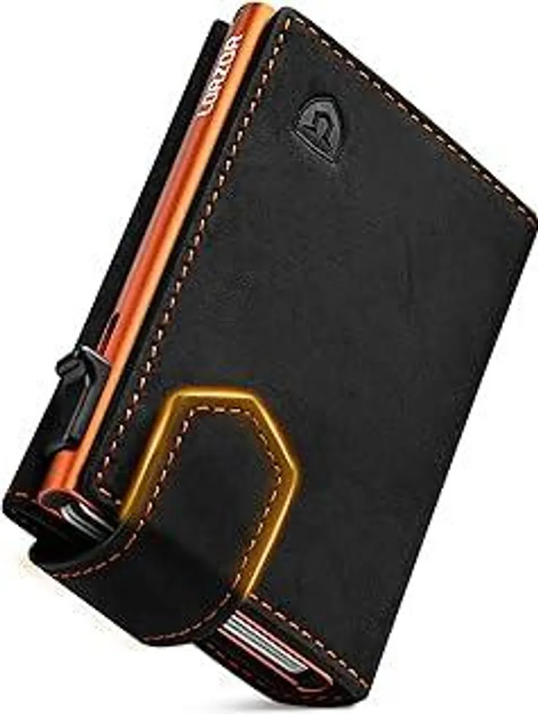 Idea Regalo Uomo: Portafoglio LORZOR Arancione Slim RFID Magnetico