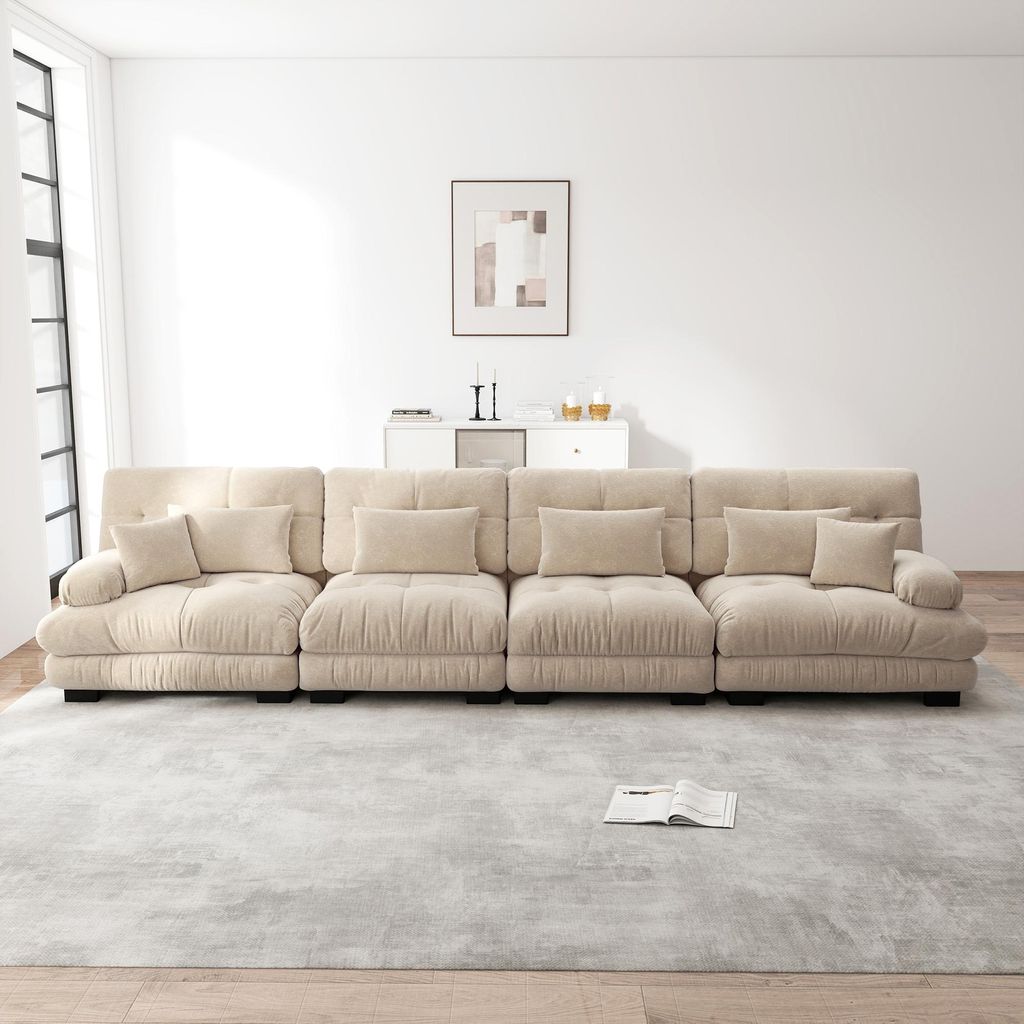 4-Sitzer modulares Ecksofa mit Tiefensitz, Chenille-Schlafsofa, komfortabel gepolstert für Wohnzimmer, Apartment, Studio und Büro