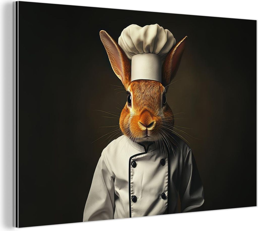 MuchoWow Wanddekoration Metall Metallbild Wandkunst 120x80 cm Kaninchen - Koch - Tier MuchoWow Aluminium Gemälde - Alu Bild