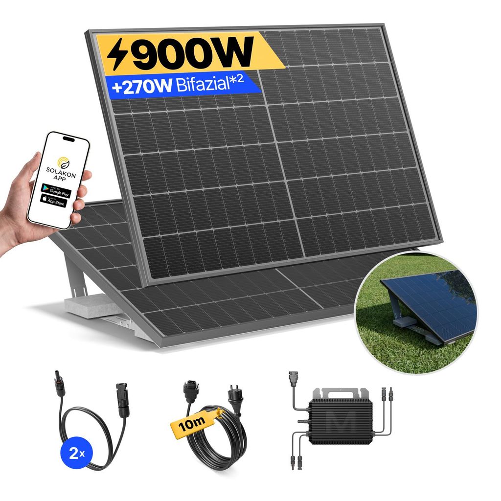 Balkonkraftwerk 900W Solaranlage mit Garten Halterung Produktbild 