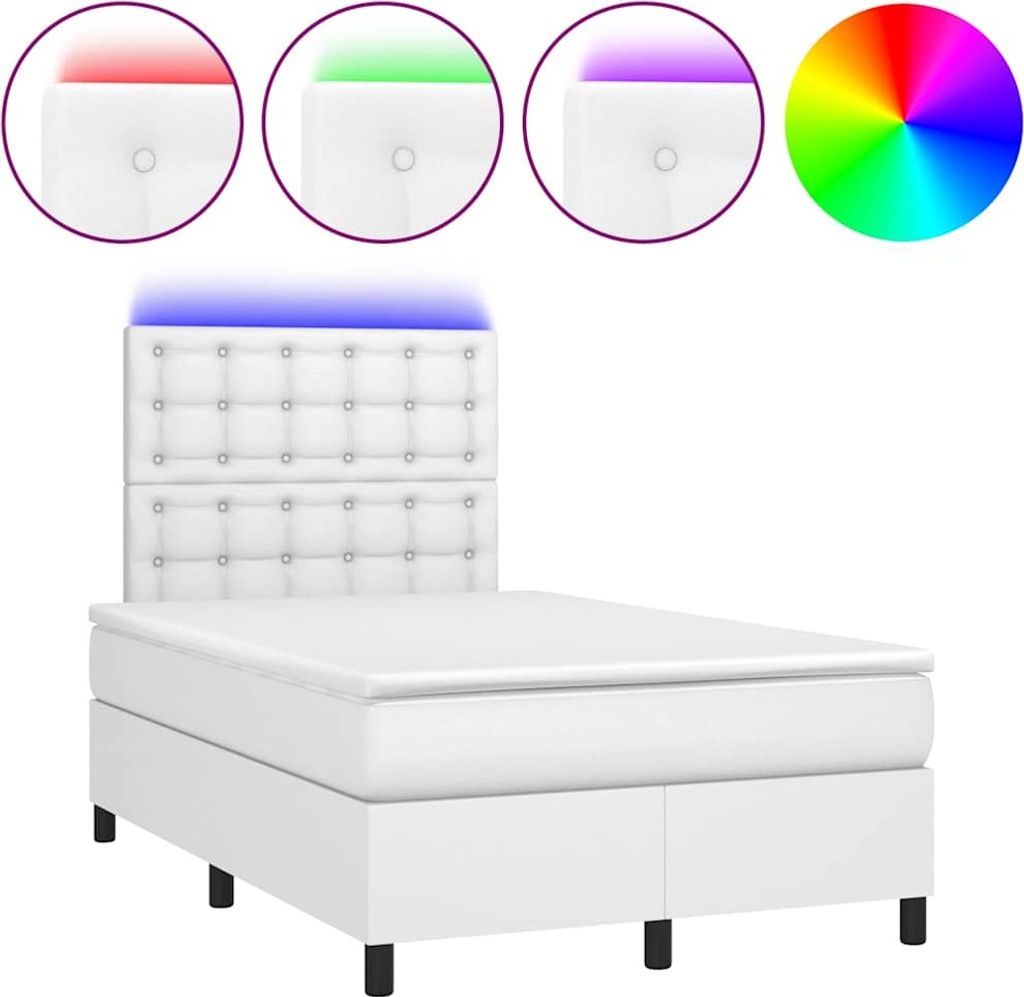 vidaXL Boxspringbett mit Matratze & LED Weiß 120x190 cm Kunstleder