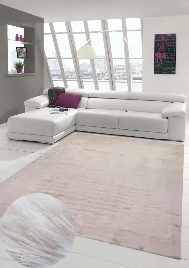 Tapis en Fourrure de Lapin Artificielle Rose Uni - Forme Ronde 80 cm