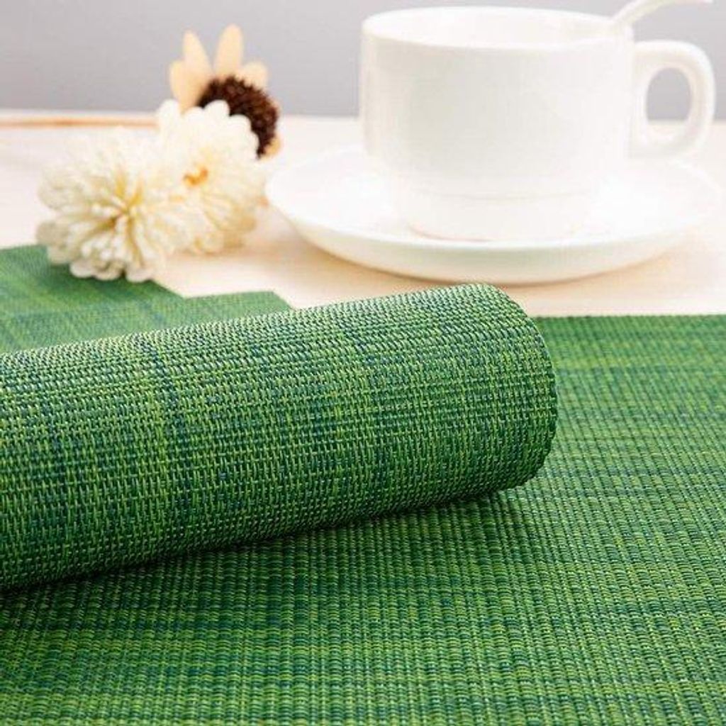 Vinyl-Placemats-Set, 6er, Waschbar, Hitzebeständig, Antislip, für Küche, Familie, Restaurant, Kaffeebar, dunkelgrün