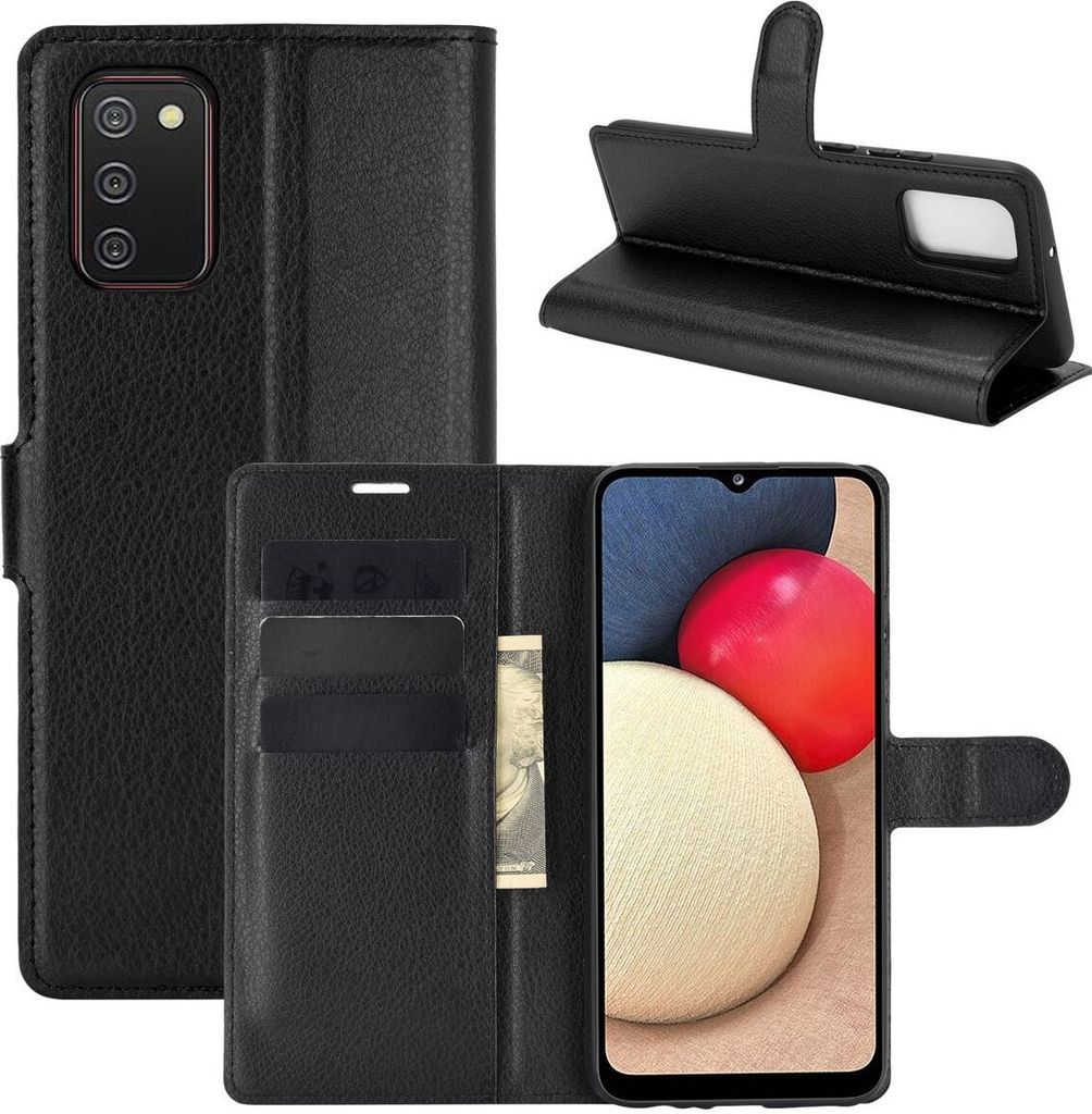 König Design Hülle kompatibel mit Samsung Galaxy A02s Kunstleder Handyhülle - Handy Case Schwarz