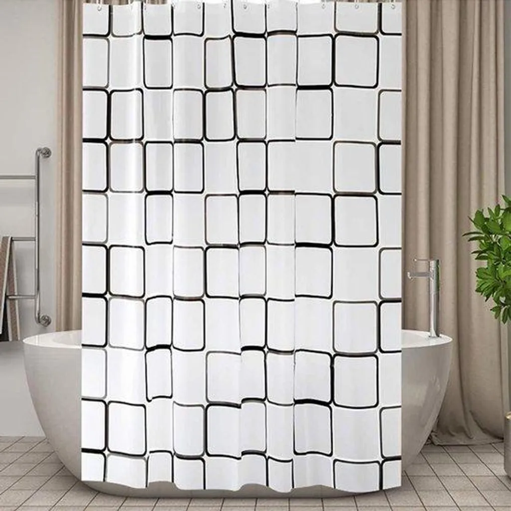 Rideau de douche antibactérien PEVA extra-long 240 cm motif carré
