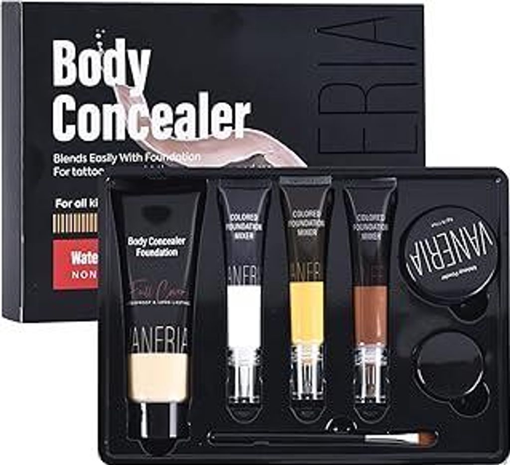 VANERIA Körper Concealer Set, Tattoo Abdeckung Make-up, Wasserdicht & Lang Anhaltend für Tattoos & Narben,Flecken und Vitiligo 283g